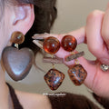 Brown Heart Drop Stud Earrings Available in Two Designs view 2