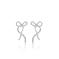 Hammered Ribbon Bow Gold and Silver Long Stud Earrings view 5