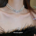 White Double Strand Pearl Rhinestone Flower Choker Single view 3
