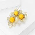 Yellow Five-flower Crystal Brooch with Detailed Metal-tone Finish view 2
