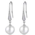 Silver-Tone Faux-Pearl Drop Earrings with CZ Detail, Brass Hooks view 1