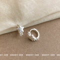 Silver Tone Brushed White Star And Clear Stone Huggie Earrings view 3