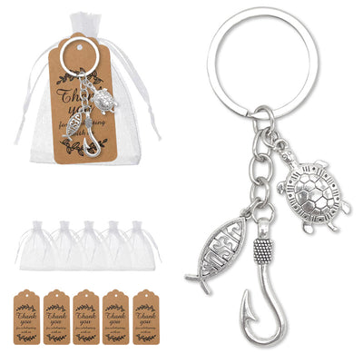 Turtle Jesus fish hook keychain with bags and kraft thank-you tags