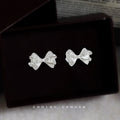 Silver Textured Bow Stud Earrings Micro Zirconia Pair view 3