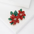 Red Crystal Flower and Green Leaf Cluster Brooch in Gold Tone view 2