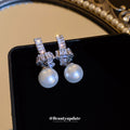 Silver Tone Crystal Knot and Pearl Drop Earrings Decorative Jewelry view 2