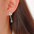 Silver Tone Floral Red Teardrop Crystal Earrings view 4
