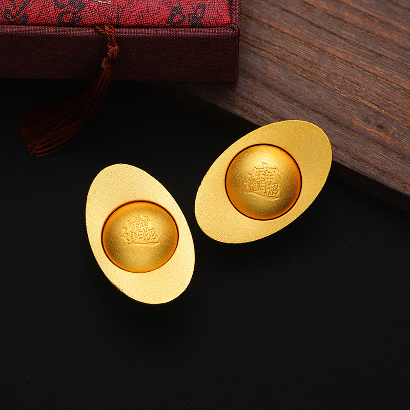 Solid Brass Sycee Ingot Keychain Chinese Style Office Decor Gift