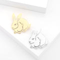 Flat Outline Rabbit Brooch in Polished Gold or Silver Tone view 2