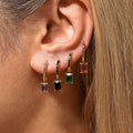 Gold Huggie Hoops Square Zircon Drop Earrings Black Green Blue Clear view 4