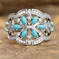 Turquoise Marquise Floral Statement Ring in Silver Tone view 1