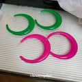 Chunky Oversized C Hoop Earrings in Bright Pink and Green view 4