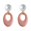 Pink Geometric Oval Drop Earrings White Sphere Stud Tops view 5