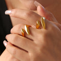 Open Band Dual Leaf Rings Gold Steel Tone Titanium Steel view 3