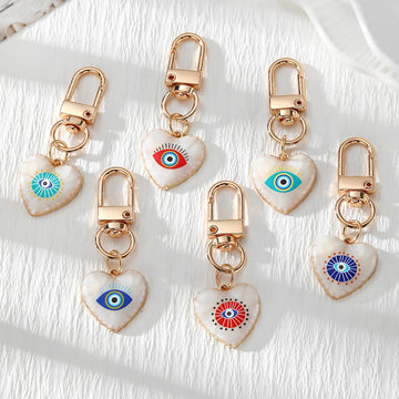 Gold Tone Evil Eye Printed Heart Lobster-Clasp Charms in Six Designs