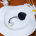 Navy Fabric Rose Pearl Look Ball Decorative Elastic Hair Tie view 4