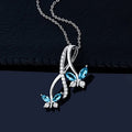 Silver Tone Blue Butterfly Vine Pendant Necklace with Polished Metal Finish view 3