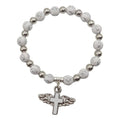 White Cross Bead Stretch Bracelet Winged Cross Charm view 5