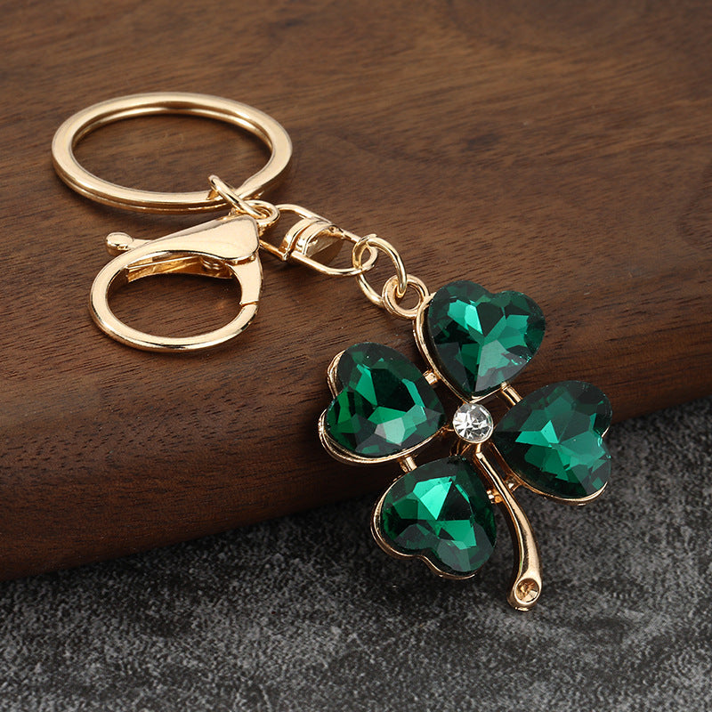 Rhinestone Four-Leaf Clover Zinc Alloy Keychain Gift Accessory