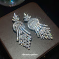 Crystal Fan Chandelier Fringe Stud Earrings in Silver Tone view 3