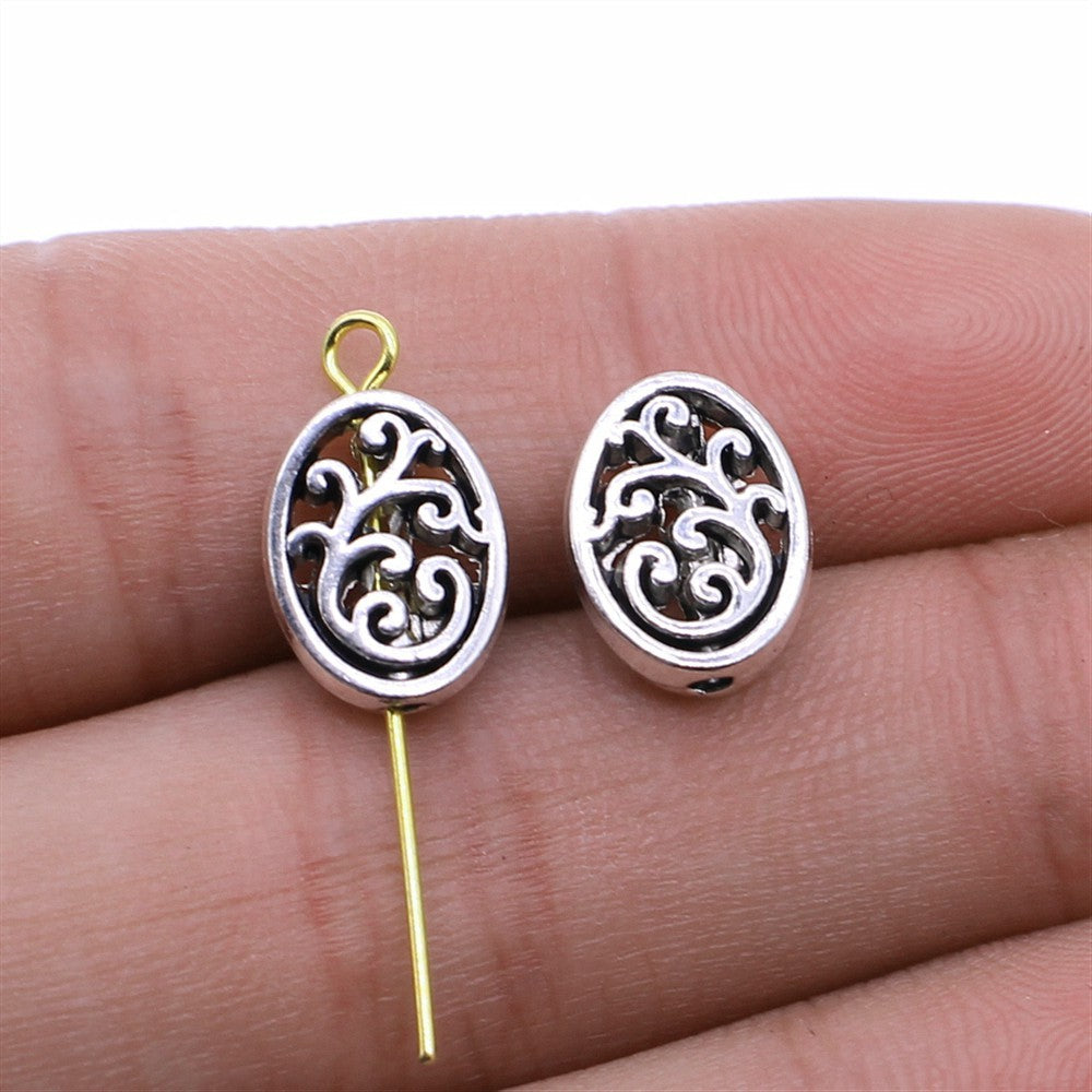 9x12mm 1.2g Antique Silver Zinc Alloy Oval Carved Small Hole Spacer Beads for Jewelry Making