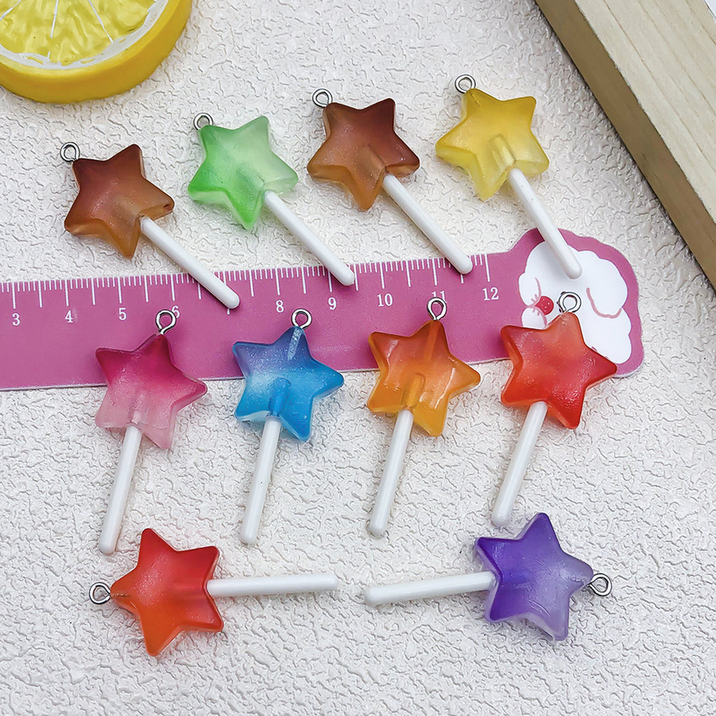 Glitter Resin Lollipop Heart Round Star Charm Pendant for Earrings Keychain DIY