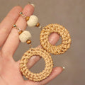 Woven Rattan Drop Earrings in Triangle and Round Shapes view 3