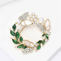 Green Leaf Wreath Brooch With Shell Effect Petals and Pearls view 2