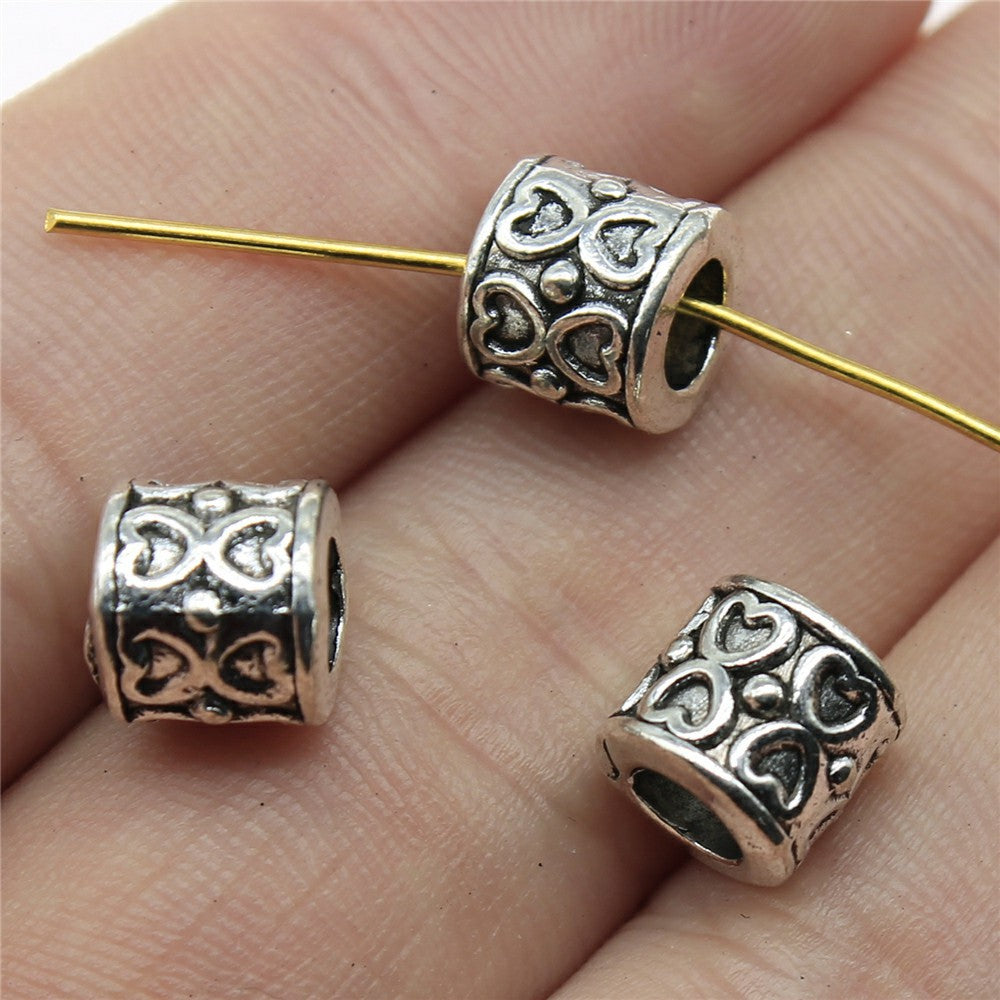 8x8x8mm 1.6g Multicolor Zinc Alloy Heart Engraved Large Hole Spacer Beads for Bracelet Necklace DIY