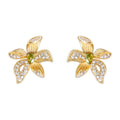 Gold Iris Flower Stud Earrings Green Center CZ Accents view 5