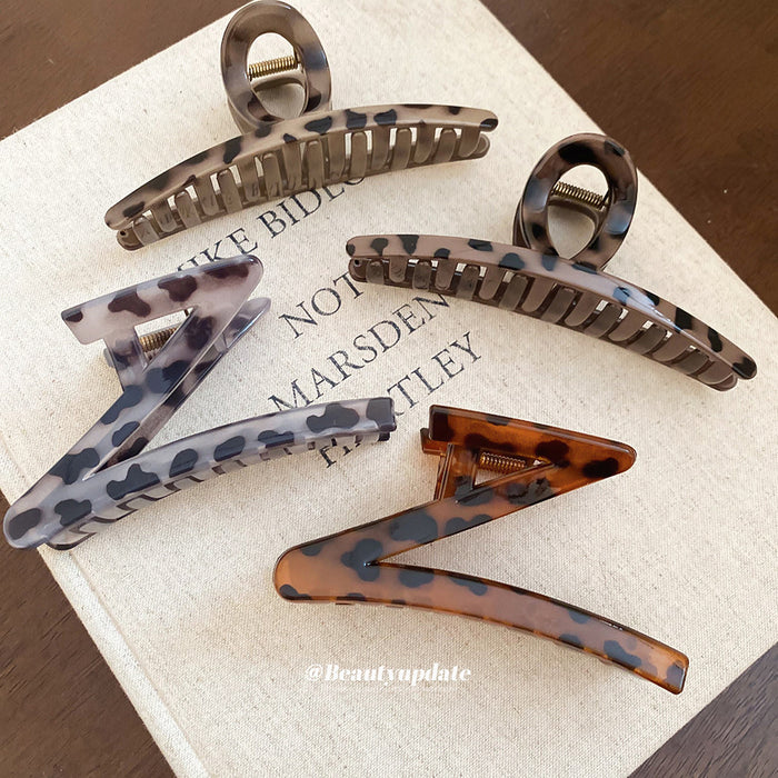Acrylic Leopard Print Elongated Claw Hair Clip 2 Colors