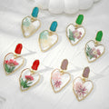 Gold Tone Irregular Heart Pressed Flower Resin Stud Drop Earrings view 1