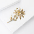 White Enamel Daisy Brooch Yellow Center Green Stem Pin view 4