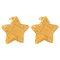 Textured Star Stud Earrings Raised Center Gold Steel view 5