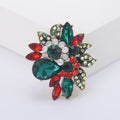 Antique Gold Floral Cluster Brooch with Red or Green Crystals view 7