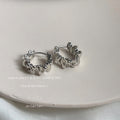 Silver Ruffled Wave Mini Hoop Earrings Hinged Huggies view 1
