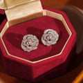 Silver Tone Rose Stud Earrings with Crystal Texture view 7