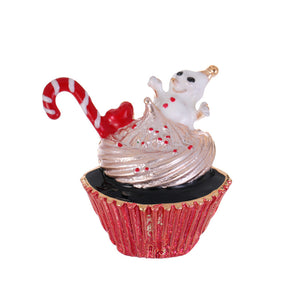 Red Enamel Cupcake Brooch with Snowman and Candy Cane, Zinc Alloy