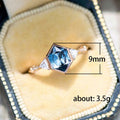Gold Hexagon Teal Blue Center Triangle Side Stones Ring Alloy view 5