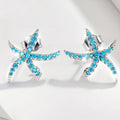 Silver Tone Blue Starfish Stud Earrings with Graduated Crystals view 3