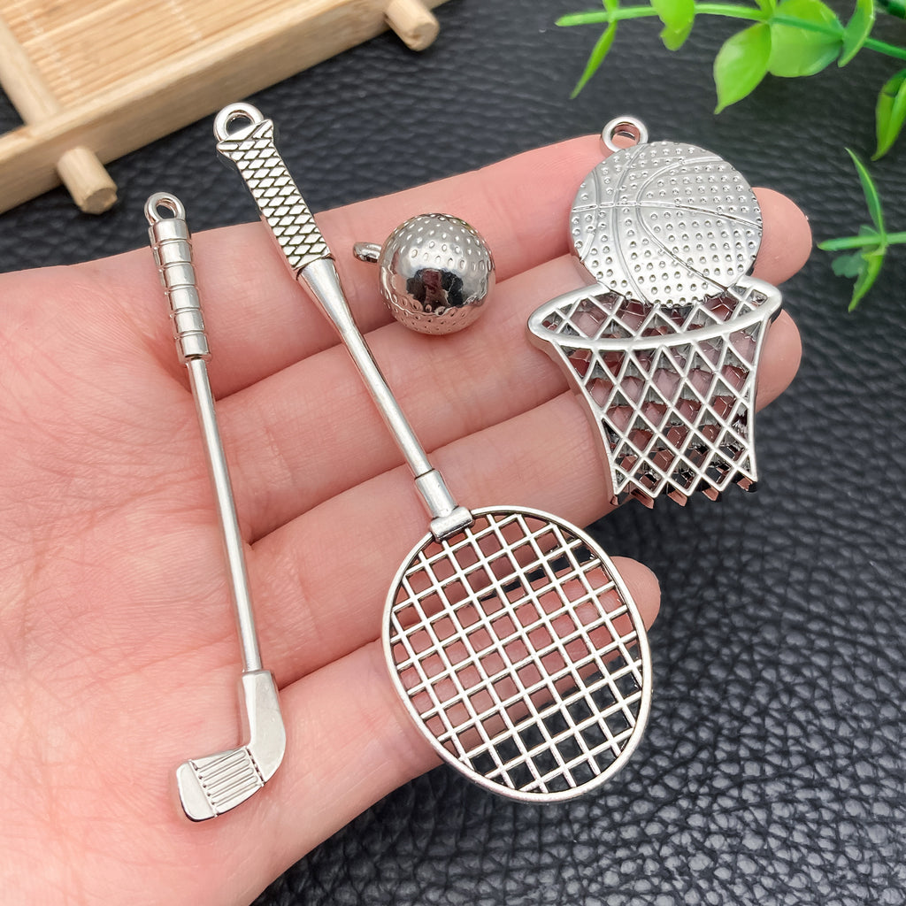 Zinc Alloy Golf Club Tennis Racket Badminton Racket charm pendants for DIY sports jewelry