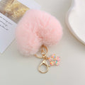 Fluffy Faux Fur Pom Pom Keychain with Glitter Flower Charm view 6
