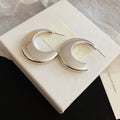 Pair of Metal Tone Wide Polished C-Shaped Hoop Earrings in Two Sizes view 6