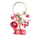 Red Xoxo Lips Heart and Wine Glass Metal Keychain Set view 5