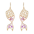 Gold Tone Mermaid Tail Pressed Flower Resin Hook Earrings view 2
