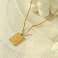 Gold Letter S Square Pendant Necklace Fine Curb Chain view 6