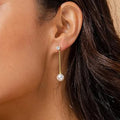 Pearl Drop Chain Earrings Clear Stud Tops Gold Silver Tone view 2