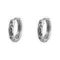 Silver Tone Blue Stone Star Pattern Huggie Hoop Earrings For Women view 5