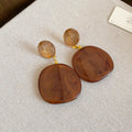 Translucent Brown Resin Disc Drop Earrings With Round Stud Tops view 6