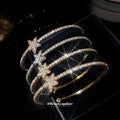 Crystal Star Double Hoop Earrings in Gold and Silver Tones view 3